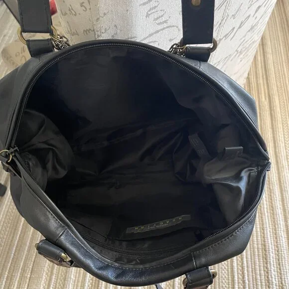 Kennth Cole Reaction Chic Edgy Black Leather bag/Studs & Chain Bronze Accents - Picture 6 of 9